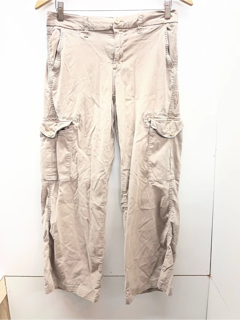 American Eagle Beige Mid Rise Baggy Wide Leg Cargo Pants